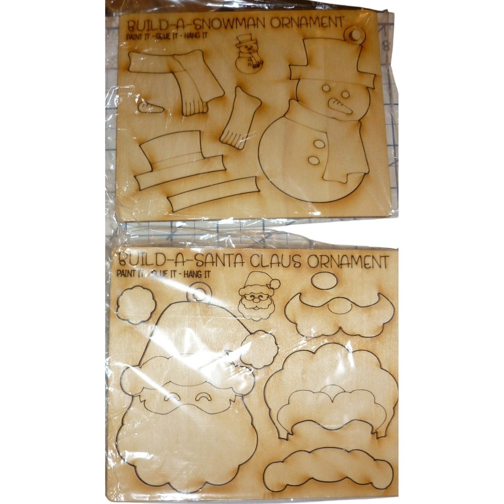 2pc Build-A-Santa & Snowman Wooden Ornament Kits DIY Paintable Christmas Crafts